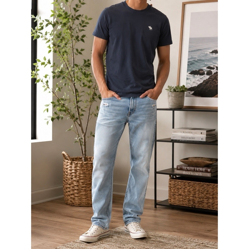 Abercrombie & Fitch Vintage Stretch Straight Jeans Men's 31x32‎ Light Wash Denim